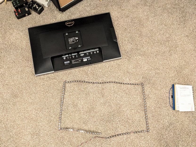 Laying out LED strip assembly next to monitor